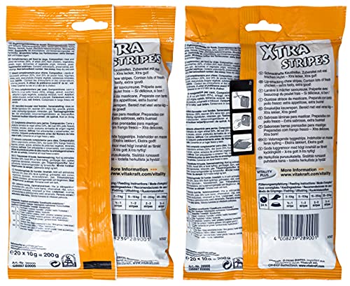 Vitakraft - Xtra Stripes Snacks para Perros, Tiras Masticables con Carne de Pollo - 1 x 5 unidades de 10 g