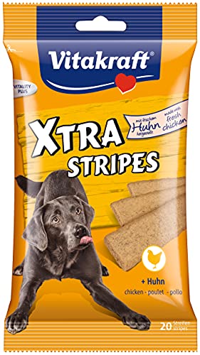 Vitakraft - Xtra Stripes Snacks para Perros, Tiras Masticables con Carne de Pollo - 1 x 5 unidades de 10 g