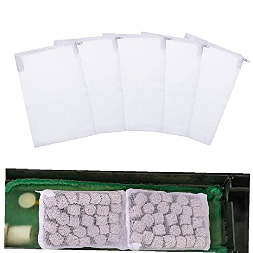 VusiElag Bolsas de Filtro de Acuario 5 Piezas Bolsas de Medios de Filtro de Malla Blanca con Cremallera para biosferas de Carbono Activado Anillos de cerámica Tanque de Pescado