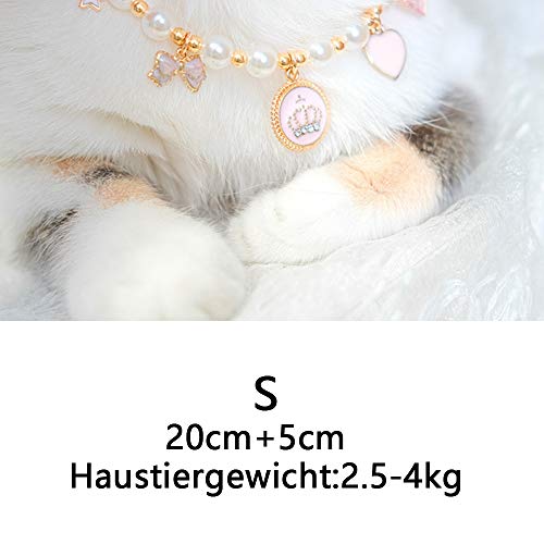 Walenbily - Collar para perros y gatos con corazón de piedras brillantes, corona para gatos y perros pequeños (rosa, S)