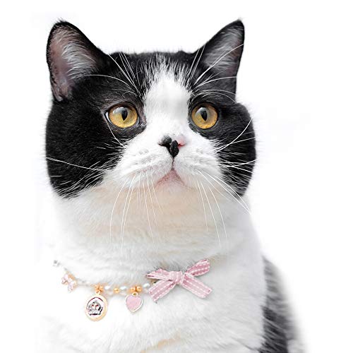 Walenbily - Collar para perros y gatos con corazón de piedras brillantes, corona para gatos y perros pequeños (rosa, S)