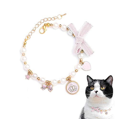 Walenbily - Collar para perros y gatos con corazón de piedras brillantes, corona para gatos y perros pequeños (rosa, S)