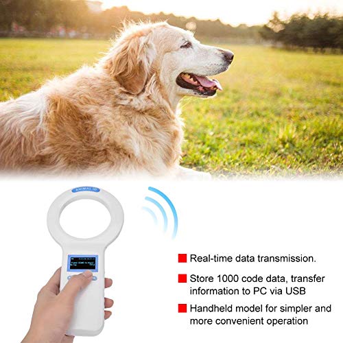 Wandisy Venta Loca Lector de identificación de Animales - Lector de Etiquetas de Oreja RFID - Lector de Chip de identificación LCD de 134.2Khz Lector de Animales RFID Microchip para Perros E
