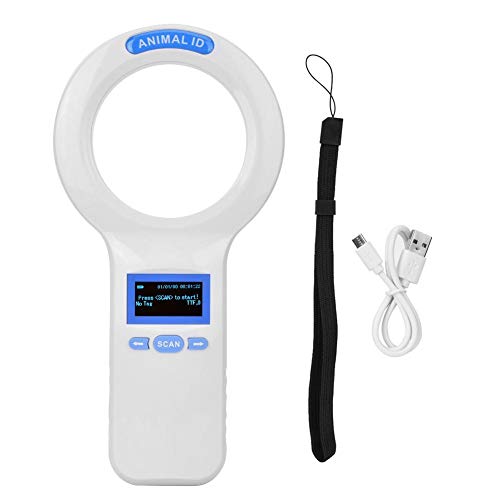 Wandisy Venta Loca Lector de identificación de Animales - Lector de Etiquetas de Oreja RFID - Lector de Chip de identificación LCD de 134.2Khz Lector de Animales RFID Microchip para Perros E
