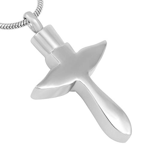 WANFJ Cremación Recuerdo Collar Urna De Recuerdo Cenizas Conmemorativas Colgante De Cruz De Alas De Ángel De Acero Inoxidable con Kit De Relleno