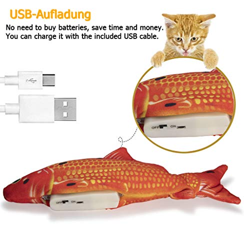 WarDoor Juguete para gatos con forma de pez, USB, juguete eléctrico para gatos, con hierba gatera, juguete interactivo para jugar, morder y masticar, color rojo