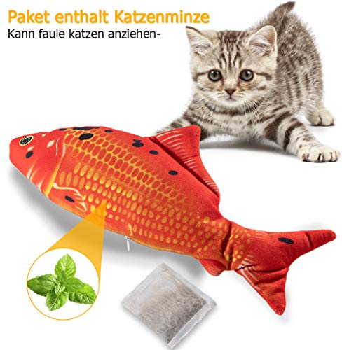 WarDoor Juguete para gatos con forma de pez, USB, juguete eléctrico para gatos, con hierba gatera, juguete interactivo para jugar, morder y masticar, color rojo