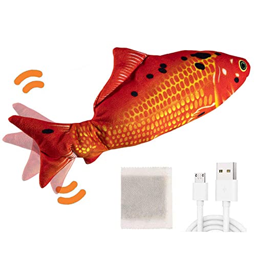 WarDoor Juguete para gatos con forma de pez, USB, juguete eléctrico para gatos, con hierba gatera, juguete interactivo para jugar, morder y masticar, color rojo