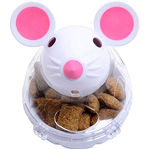 Washranp Juguete Dispensador De Comida para Gatos, Mascota Gato Gatito Forma De Ratón Soporte De Regalo Dispensador De Almacenamiento De Alimentos Juguete para Masticar Beige