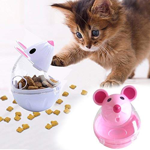 Washranp Juguete Dispensador De Comida para Gatos, Mascota Gato Gatito Forma De Ratón Soporte De Regalo Dispensador De Almacenamiento De Alimentos Juguete para Masticar Beige