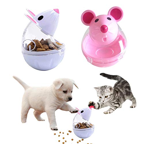 Washranp Juguete Dispensador De Comida para Gatos, Mascota Gato Gatito Forma De Ratón Soporte De Regalo Dispensador De Almacenamiento De Alimentos Juguete para Masticar Beige