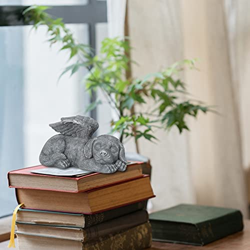 Wechoide Estatua de ángel para mascotas, decoración de jardín, 1/2 piezas súper lindo perro durmiendo/gato en ala de ángel, adorno conmemorativo para el hogar, patio, decoración de patio, cobre