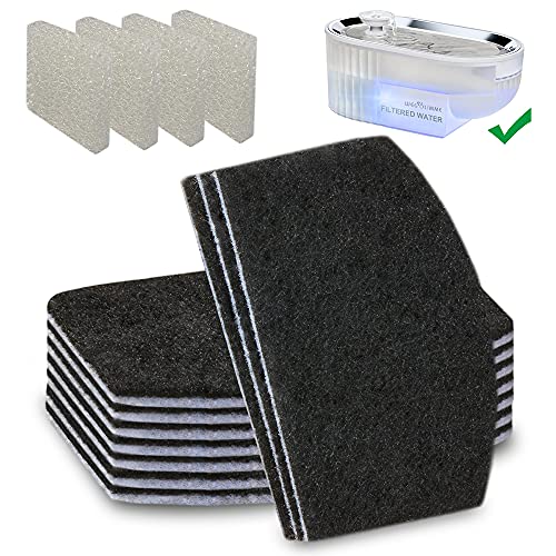 WEGOLIMME Filtro Fuente Gato / Perro, Filtros para Fuente de Gatos Acero Inoxidable 2,5L, 10 Filtros de Carbón Activado + 4 Esponja de filtro de bomba de agua