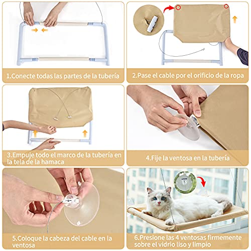 Weichuang Hamaca Ventana de Gato con Manta Gato y Pluma Juquete para Gato, Cama Colgante de Mascota con Ventosas de Perilla Resistentes para Descansar y Tomar el Sol