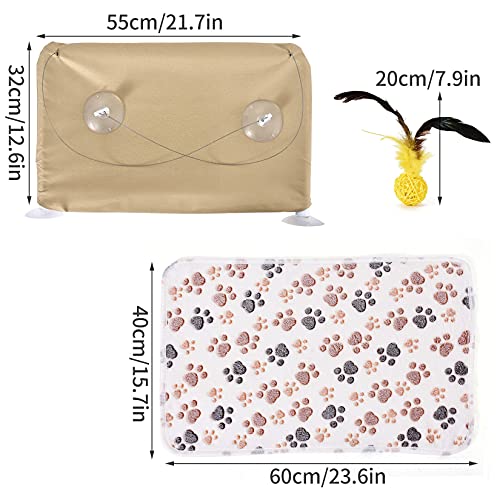 Weichuang Hamaca Ventana de Gato con Manta Gato y Pluma Juquete para Gato, Cama Colgante de Mascota con Ventosas de Perilla Resistentes para Descansar y Tomar el Sol