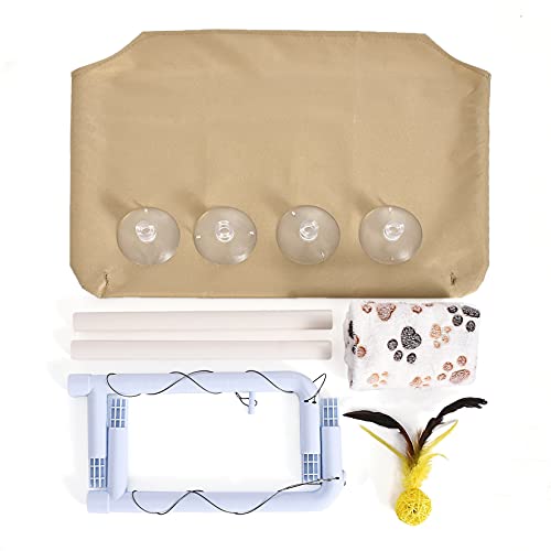 Weichuang Hamaca Ventana de Gato con Manta Gato y Pluma Juquete para Gato, Cama Colgante de Mascota con Ventosas de Perilla Resistentes para Descansar y Tomar el Sol