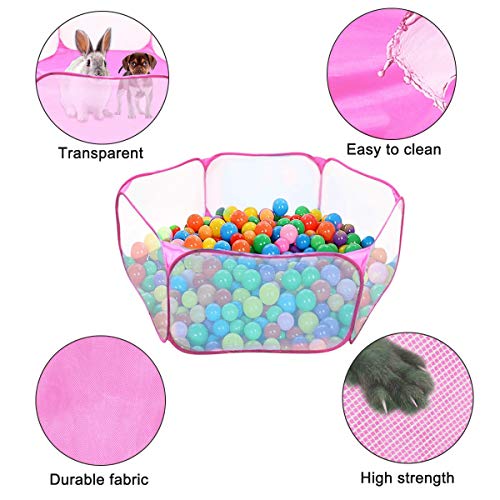 WEONE Jaulas para Animales Pequeños, Tienda de Jaula Plegable, Cerca Transparente Parque Infantil Pop-up Interiores y Exteriores para Conejillos de Indias Conejos Hámster Chinchillas Erizos (Rosa)