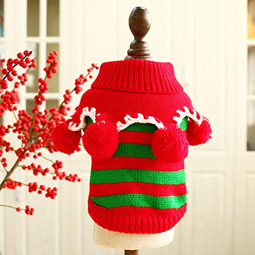 WFZ17 Abrigos para perros, Navidad de color grueso contrato rayas cachorro invierno suéteres ropa para mascotas verde rojo S