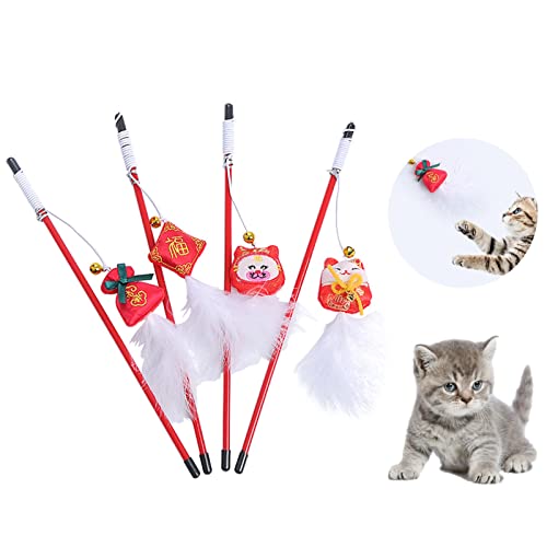 Wharick Juguete de palo de gato,Juguetes de varita para gatos de interior,Juguete interactivo Mini muñeca de la suerte Juguete para mascotas con pluma para gatito jugando ejercicio A