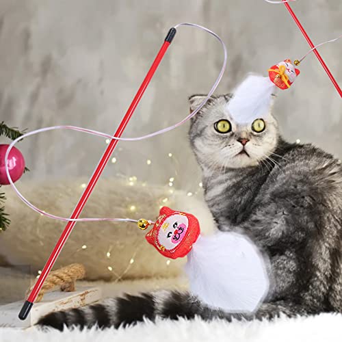 Wharick Juguete de palo de gato,Juguetes de varita para gatos de interior,Juguete interactivo Mini muñeca de la suerte Juguete para mascotas con pluma para gatito jugando ejercicio A