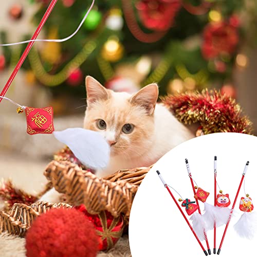 Wharick Juguete de palo de gato,Juguetes de varita para gatos de interior,Juguete interactivo Mini muñeca de la suerte Juguete para mascotas con pluma para gatito jugando ejercicio A