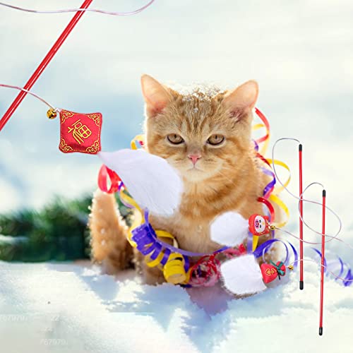 Wharick Juguete de palo de gato,Juguetes de varita para gatos de interior,Juguete interactivo Mini muñeca de la suerte Juguete para mascotas con pluma para gatito jugando ejercicio A