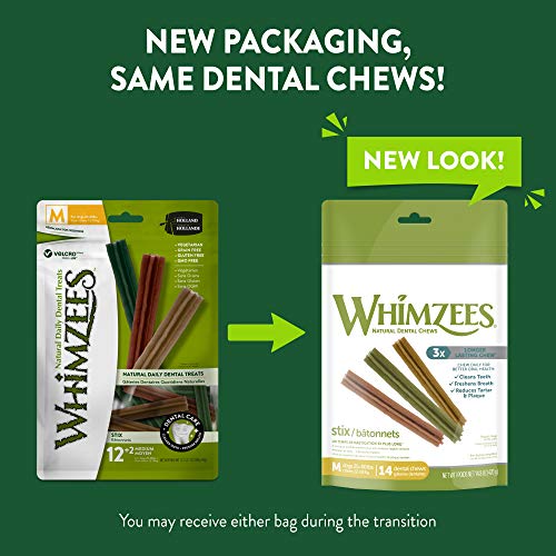 WHIMZEES Dulces dentales para Perros sin Granos Naturales, Stix Medio, Bolsa de 14