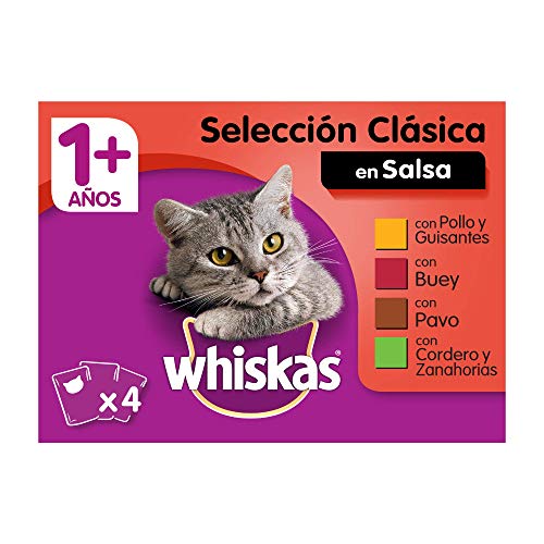 Whiskas Comida Húmeda para Gatos Selección Carnes en Gelatina, Multipack (Pack de 13 x 4 bolsitas x 100g)