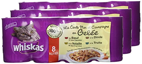 whiskas - La Mapa del mar y el Campo – Cajas con 4 sabores en gelatina para Gato Adulto, 24 Cajas de 390 g