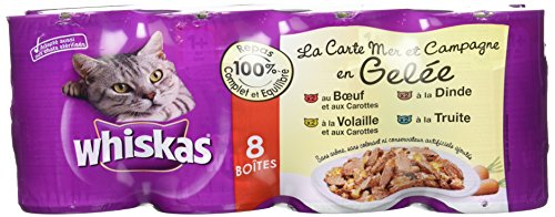 whiskas - La Mapa del mar y el Campo – Cajas con 4 sabores en gelatina para Gato Adulto, 24 Cajas de 390 g
