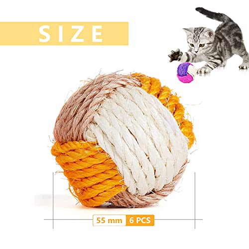 Widream 6 Pcs Pelota de Sisal para Gato, Juguete de Bola de Sisal para Mascotas, Juguete Interactivo Gato Bola de Gato, para Ejercicio Animal Doméstico Gatos y Perros (Color Aleatorio)