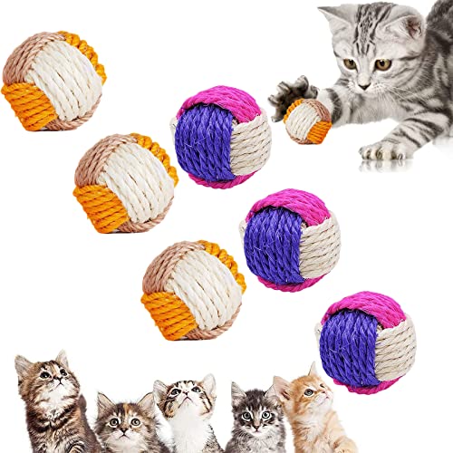 Widream 6 Pcs Pelota de Sisal para Gato, Juguete de Bola de Sisal para Mascotas, Juguete Interactivo Gato Bola de Gato, para Ejercicio Animal Doméstico Gatos y Perros (Color Aleatorio)