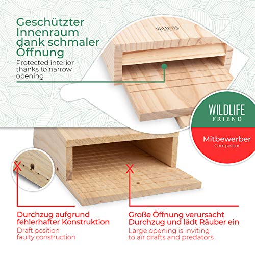 WILDLIFE FRIEND Caja para murciélagos con techo de corteza - Montada en madera de pino y 100% resistente a la intemperie - atornillada, sin tratar