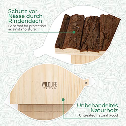 WILDLIFE FRIEND Caja para murciélagos con techo de corteza - Montada en madera de pino y 100% resistente a la intemperie - atornillada, sin tratar