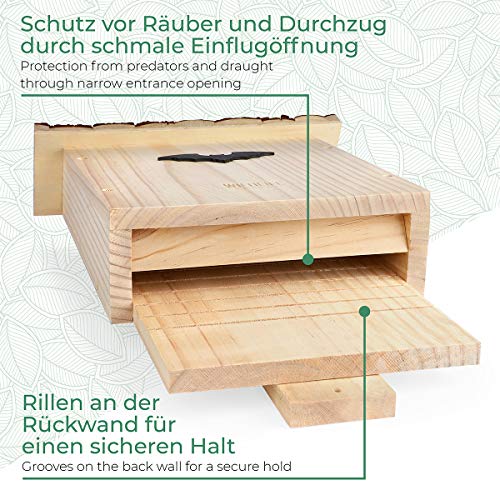WILDLIFE FRIEND Caja para murciélagos con techo de corteza - Montada en madera de pino y 100% resistente a la intemperie - atornillada, sin tratar