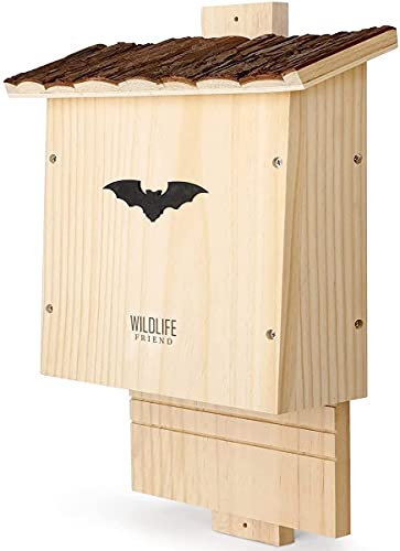 WILDLIFE FRIEND Caja para murciélagos con techo de corteza - Montada en madera de pino y 100% resistente a la intemperie - atornillada, sin tratar