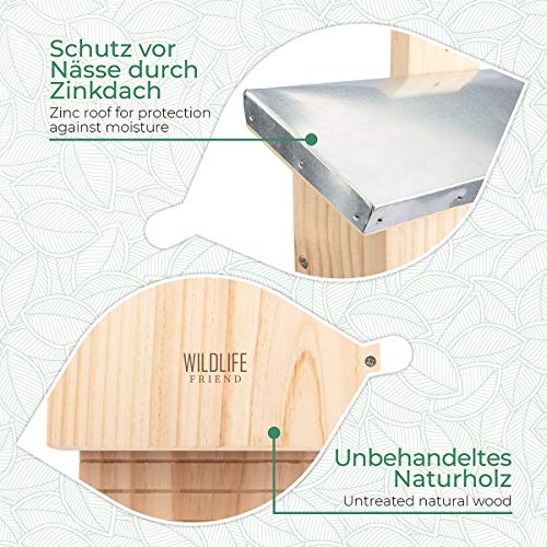 WILDLIFE FRIEND | Caja para murciélagos con techo de metal – Montada en madera de pino y 100% resistente a la intemperie