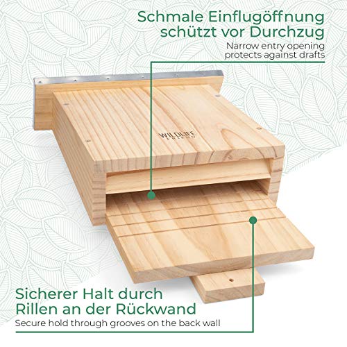 WILDLIFE FRIEND | Caja para murciélagos con techo de metal – Montada en madera de pino y 100% resistente a la intemperie