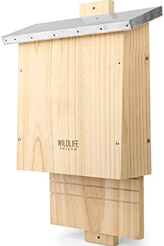 WILDLIFE FRIEND | Caja para murciélagos con techo de metal – Montada en madera de pino y 100% resistente a la intemperie