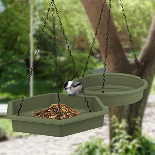 WILDLIFE FRIEND I Comedero Bebedero para Aves Pájaros - Juego de 2 - Alimentador de Semillas, Baño para Pájaros (Verde)