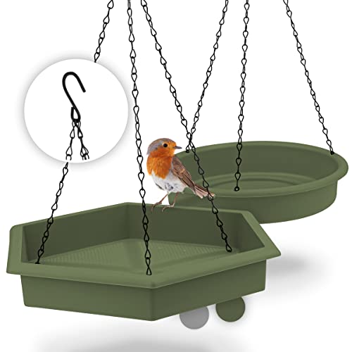WILDLIFE FRIEND I Comedero Bebedero para Aves Pájaros - Juego de 2 - Alimentador de Semillas, Baño para Pájaros (Verde)