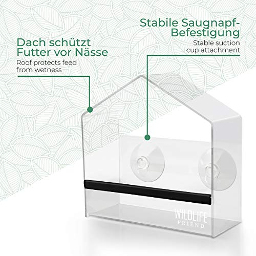 WILDLIFE FRIEND I Comedero Exterior para Aves, Pájaros - de Ventana - Transparente I Alimentador - Comederos para Aves [Smart]