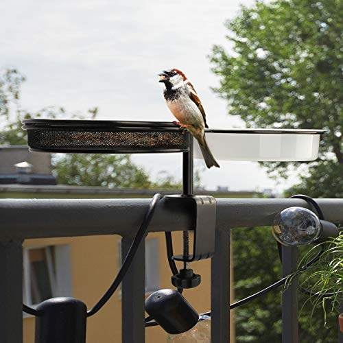 WILDLIFE FRIEND I Comedero para pájaros y bebedero colgante – con soporte para balcón diámetro de 18 cm I bebedero para pájaros 2 en 1 balcón, casa para pájaros jardín de metal para verano