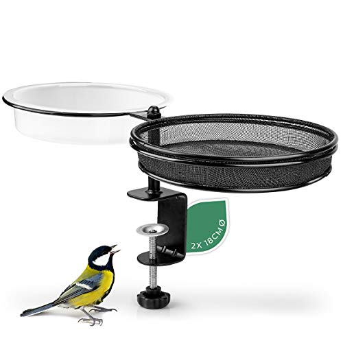 WILDLIFE FRIEND I Comedero para pájaros y bebedero colgante – con soporte para balcón diámetro de 18 cm I bebedero para pájaros 2 en 1 balcón, casa para pájaros jardín de metal para verano