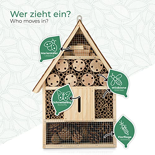 WILDLIFE FRIEND I Hotel de Insectos con Techo de Corteza - Casa de Insectos sin Tratar Hecha de Madera Natural - para Abejas, Mariquitas y Mariposas