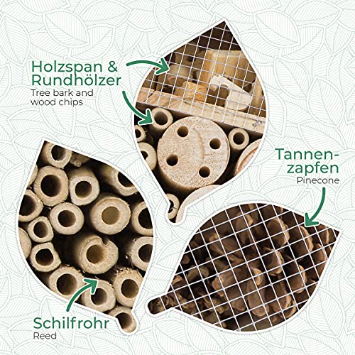 WILDLIFE FRIEND I Hotel de Insectos con Techo de Corteza - Casa de Insectos sin Tratar Hecha de Madera Natural - para Abejas, Mariquitas y Mariposas