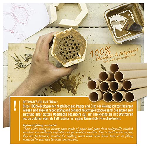 wildtier Herz | Casquillos Nidos con Diámetro de 8mm I para Casa de Insectos, Hotel Abejas I Tubos de Cartón para Hotel de Insectos - Casa para Abejas de Madera