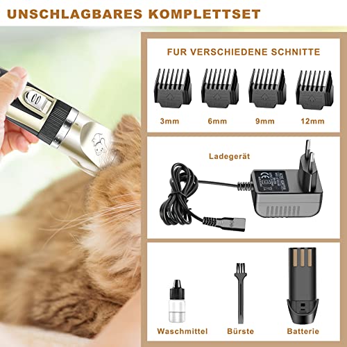 Wilktop Cortapelos Perros, Máquina de Cizallamiento Electrónico Cortapelos Máquina de Afeitar Recortadora de Baterías con 4 Peines Cortapelos Profesional para Perros y Gatos (Oro)