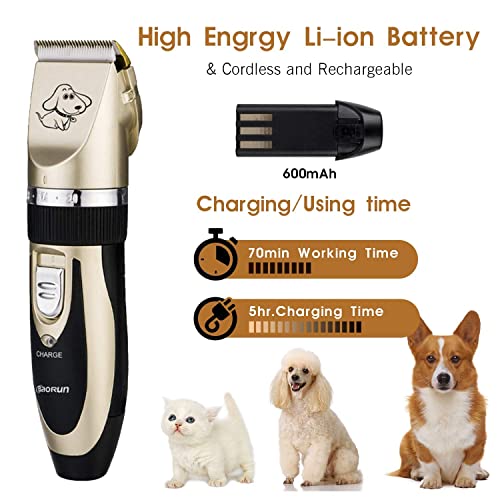 Wilktop Cortapelos Perros, Máquina de Cizallamiento Electrónico Cortapelos Máquina de Afeitar Recortadora de Baterías con 4 Peines Cortapelos Profesional para Perros y Gatos (Oro)