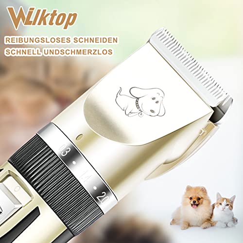Wilktop Cortapelos Perros, Máquina de Cizallamiento Electrónico Cortapelos Máquina de Afeitar Recortadora de Baterías con 4 Peines Cortapelos Profesional para Perros y Gatos (Oro)